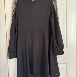 SHEIN Black Long Sleeve Dress with Sheer Polka Dot Details